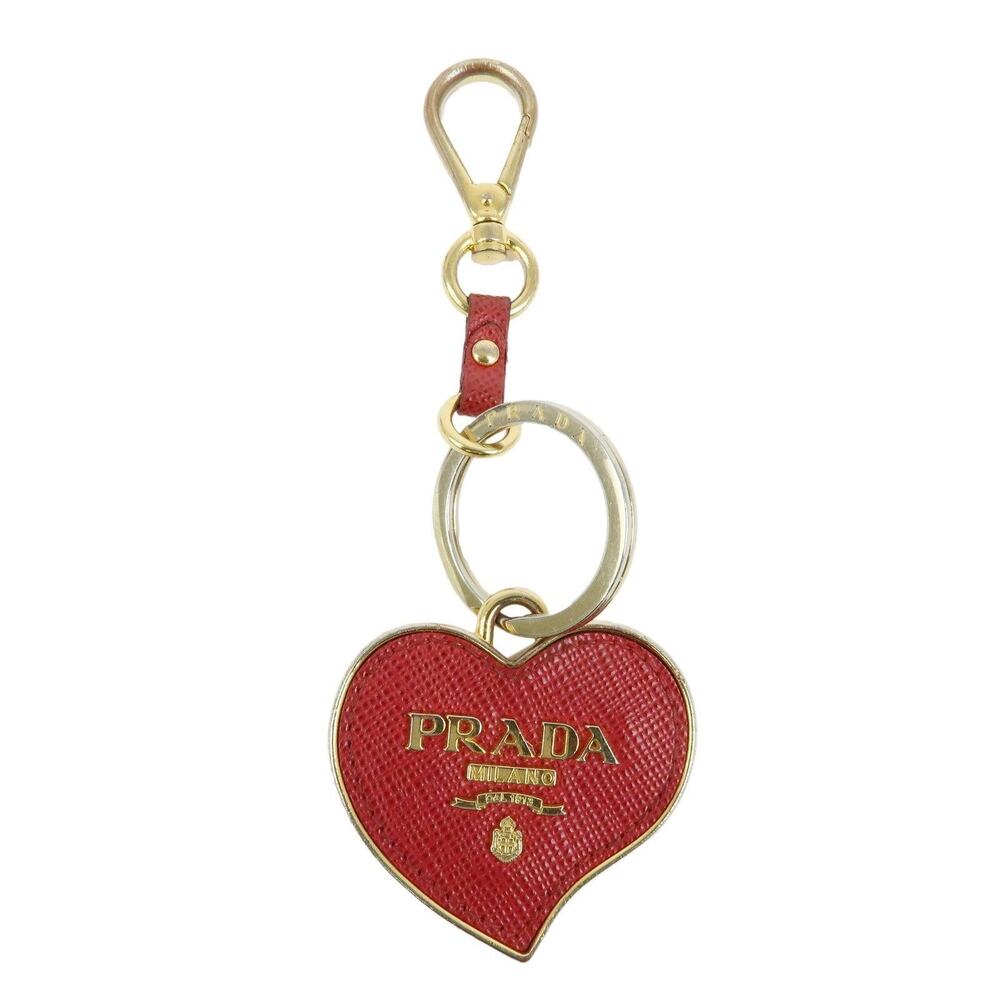 Prada Heart Saffiano Leather Keychain Red